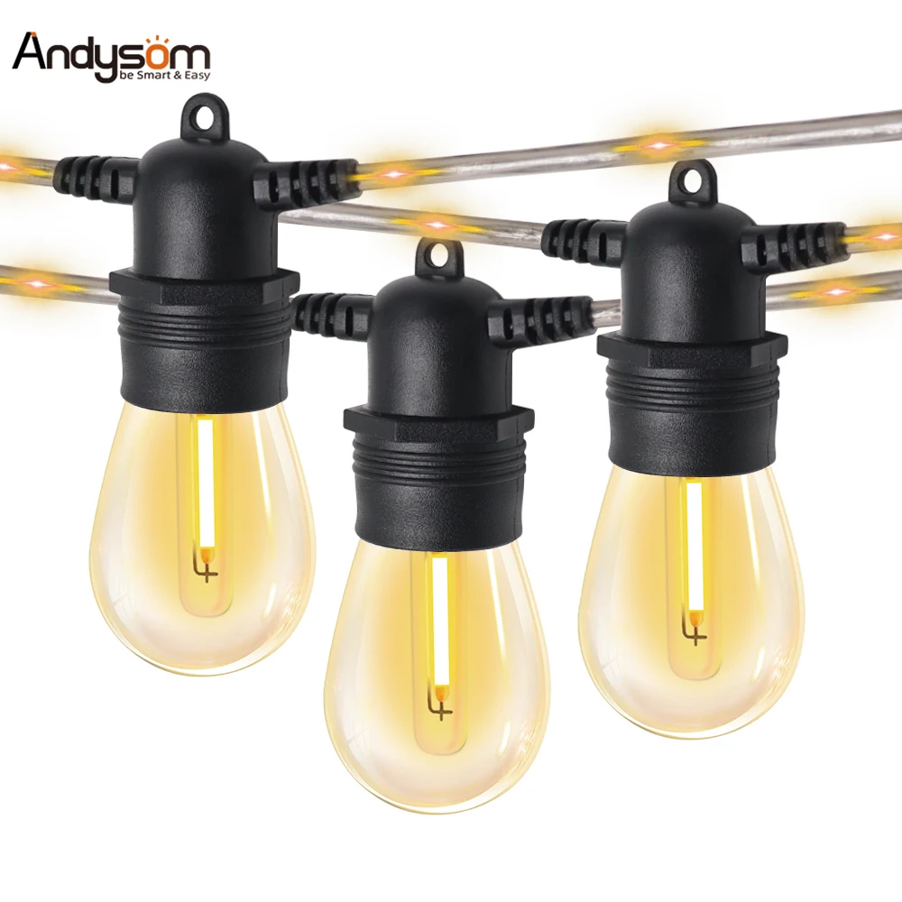 Andysom 48ft waterproof weatherproof shatterproof warm white LED Outdoor Twinkle Stripe String Lights