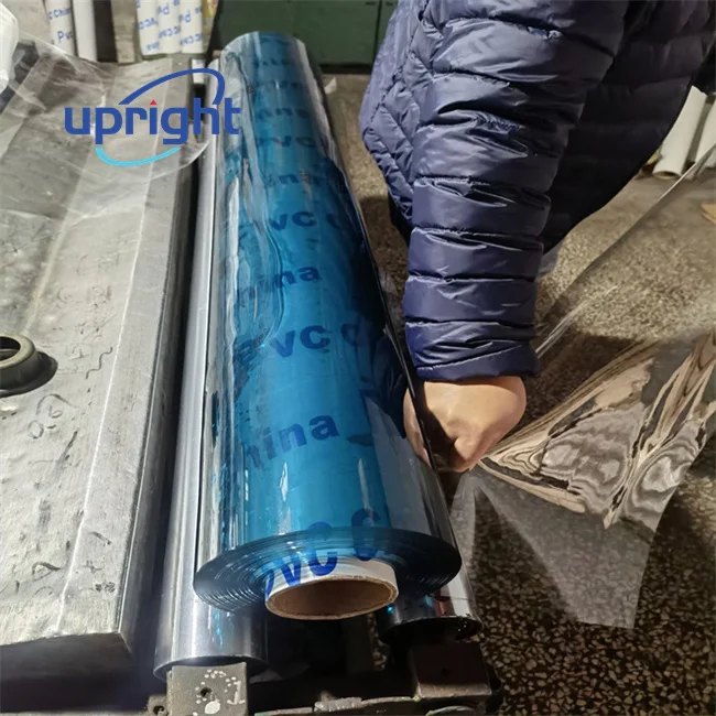 Upright  0.08Mm Clear Pvc Transparent Sheet Price Crystal Super Clear Soft Flexible Plastic Vinyl Film In Roll Thin Sheeting