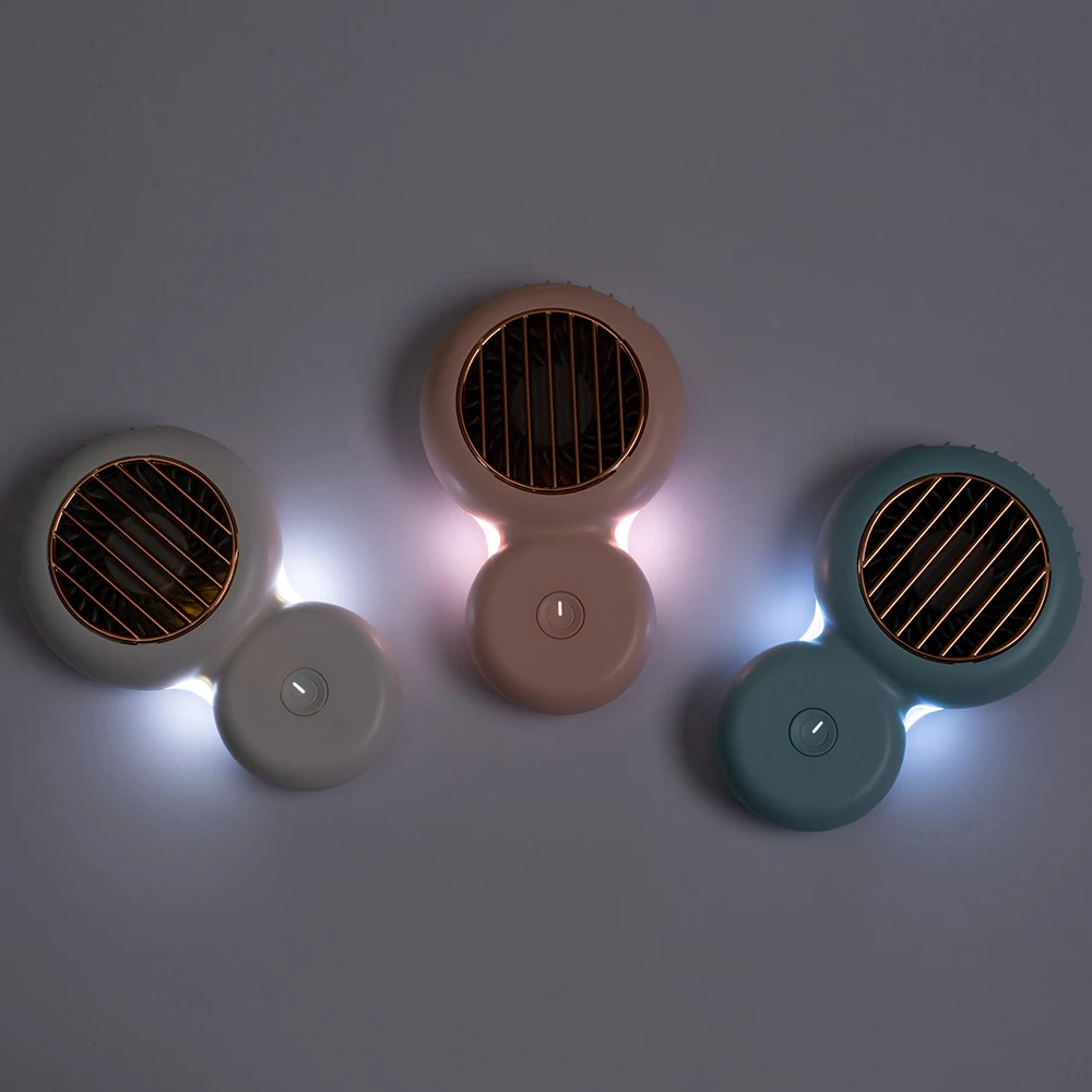 2022 cute bladeless mini Macaron ABS lanyard night light Low noise USB rechargeable handheld handy neck cordless portable fan