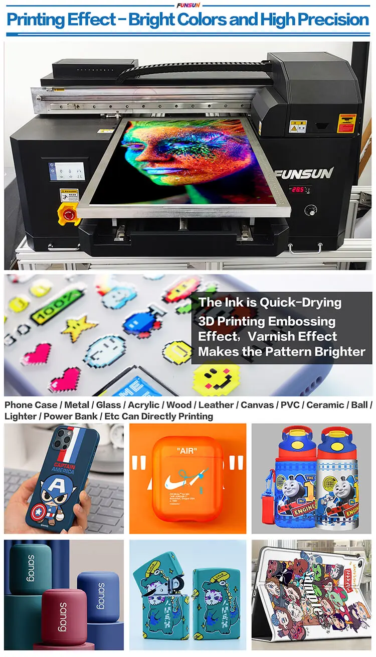 Funsun New A2 UV Printer Phone Case PVC Glass Leather Wood Flatbed UV Printer for All Flat and Cylindrical Wholesale