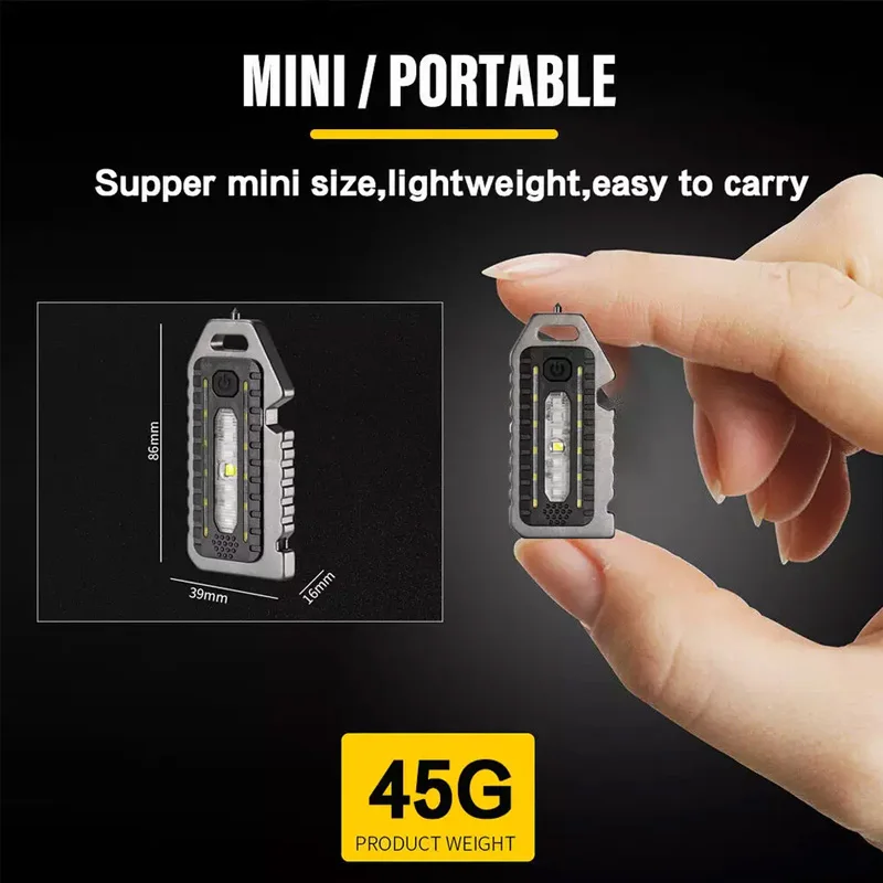 Mini LED Flashlight Keychain Light Strong Light Portable Torch White Yellow Red Light Tricolor