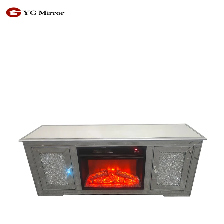 YGJS0171 Luxury Indoor crushed diamond crystal glass indoor wall mounted led electric Fireplace with TV Stand