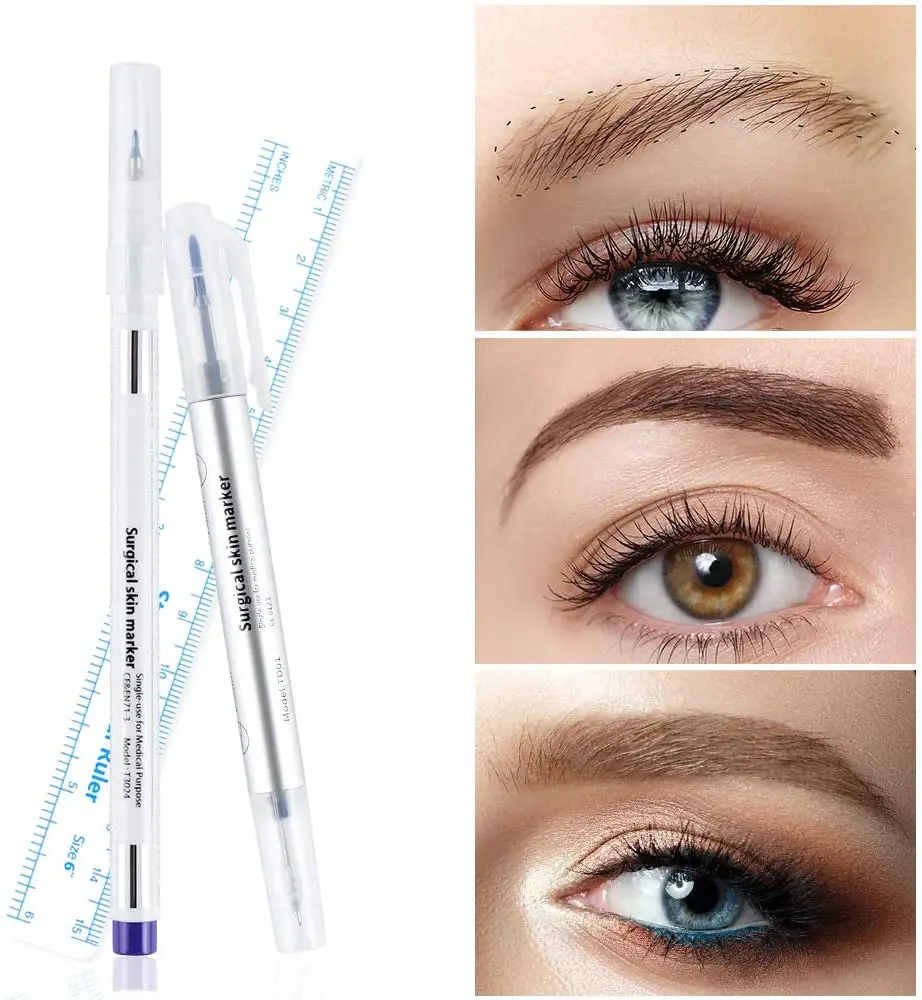 PM BEAUTY Professional Marker Pen Skin Marker Pen Tattoo Surgical Pen Waterproof Surgical Skin Markers with Paper Ruler