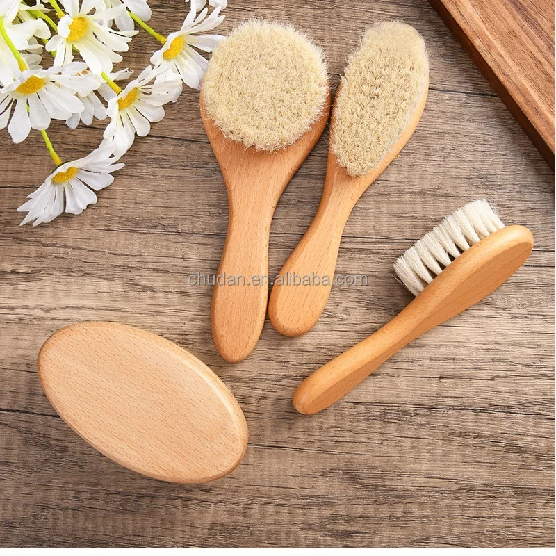 Natural soft Goat Bristles bamboo Baby Brush Natural Care for Newborns Toddlers and Women Kids Hair brush for baby