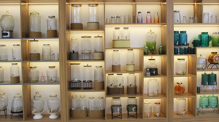 10Liter large glass food jar juice bottle with glass cover with taps with metal stand with six glass cups set box package