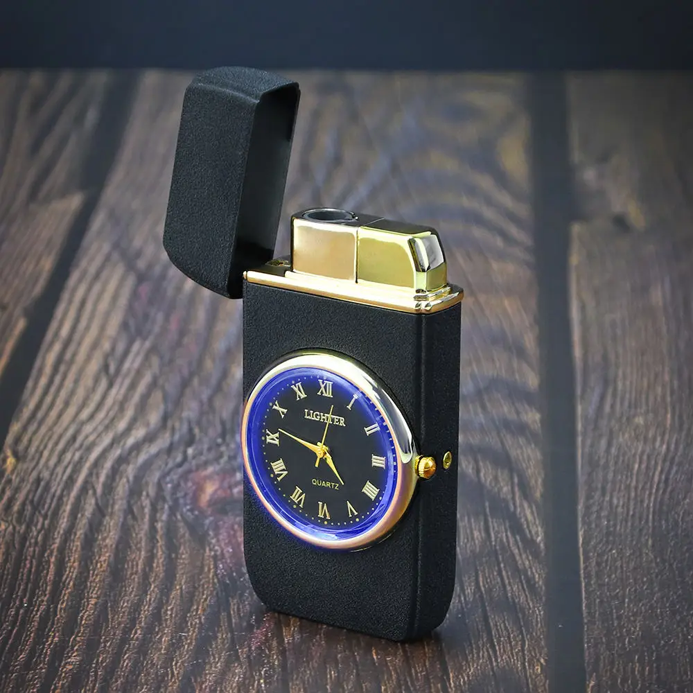 Fashion Watch Lighters Cigarette Custom Wholesale Windproof Clock Men Metal Cigar Lighter With Watch