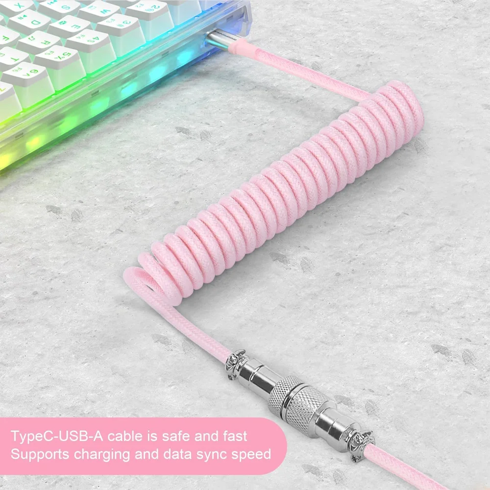 Custom Coiled Pilot Cable Type C to USB-A with Detachable Aviation Connector for Mechanical Gaming Keyboard