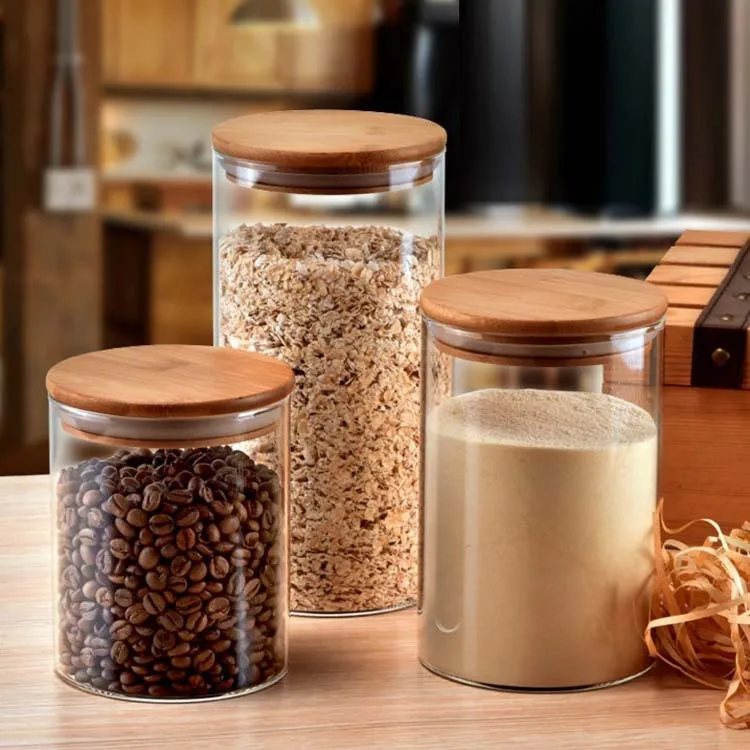 Wholesale High quality Kitchen Organization Pantry Storage Borosilicate Glass Jars With Bamboo Lids