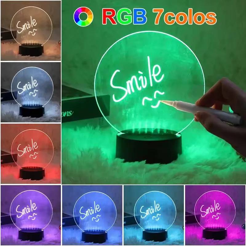 Hot Sale DIY Blank Clear 3D Acrylic Rewritable Led light note board Lamp 3d message board acrylic lamp
