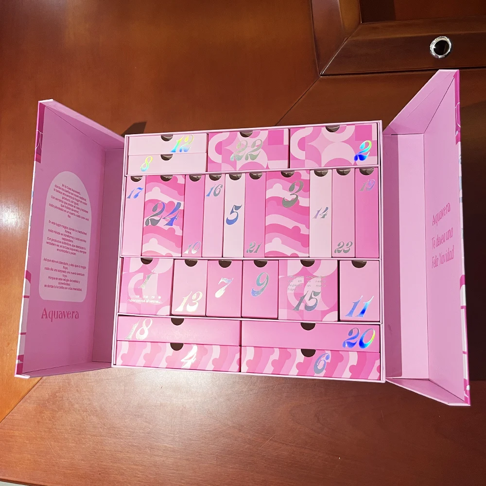 Empty Luxury Printed Logo Small Pink Cardboard Box Custom 24 Days Countdown Advent Calender Box