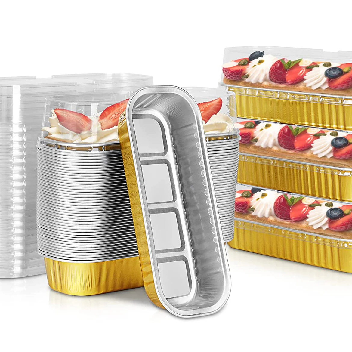 6.8oz Rectangular Aluminum Baking Molds 200ml Cupcake Mini Leaf Pan Square Aluminium PP Foil Containers for Baking