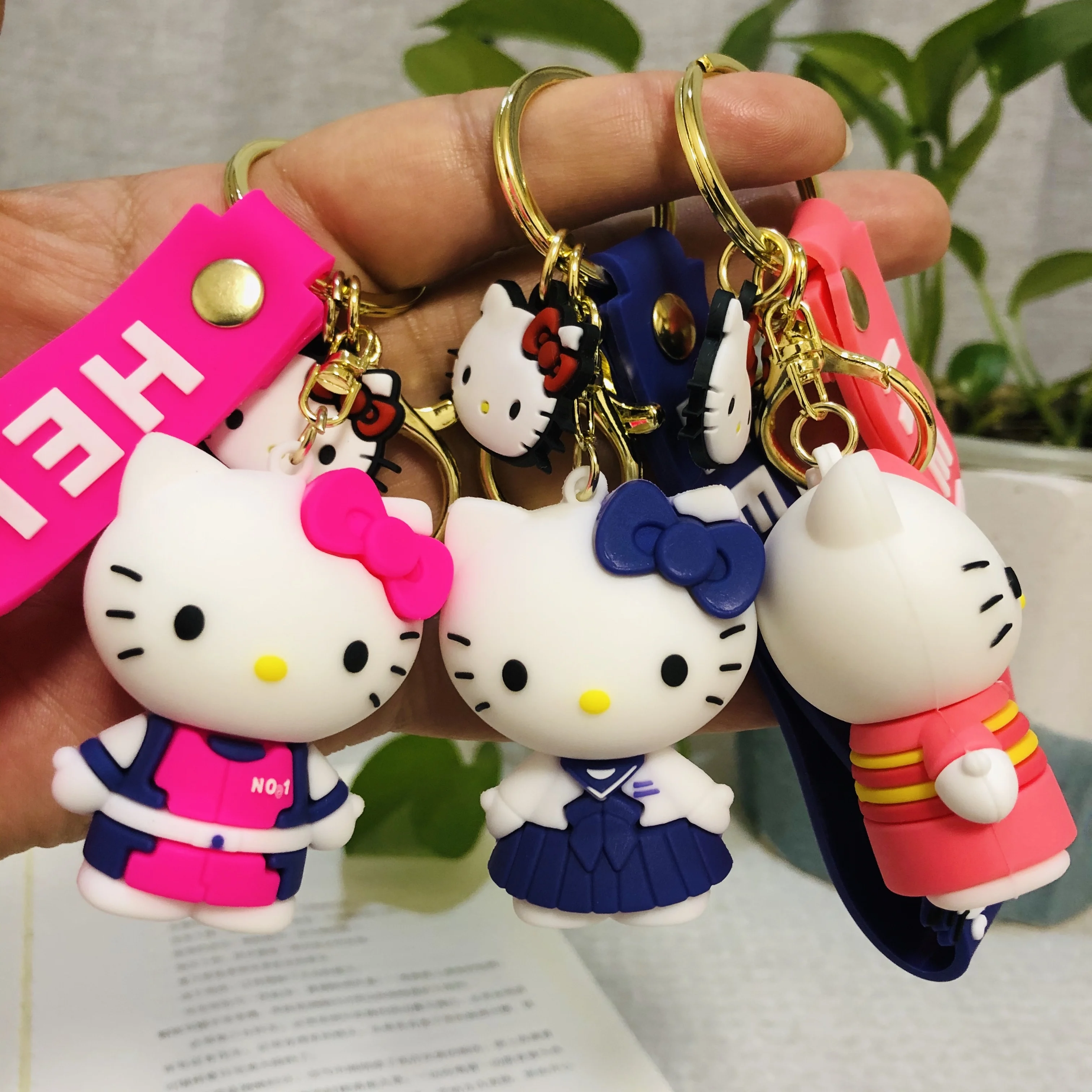 3D PVC kawaii cute cartoon character Hello cat Kitty bag Pendant  gift anime rubber Keychain