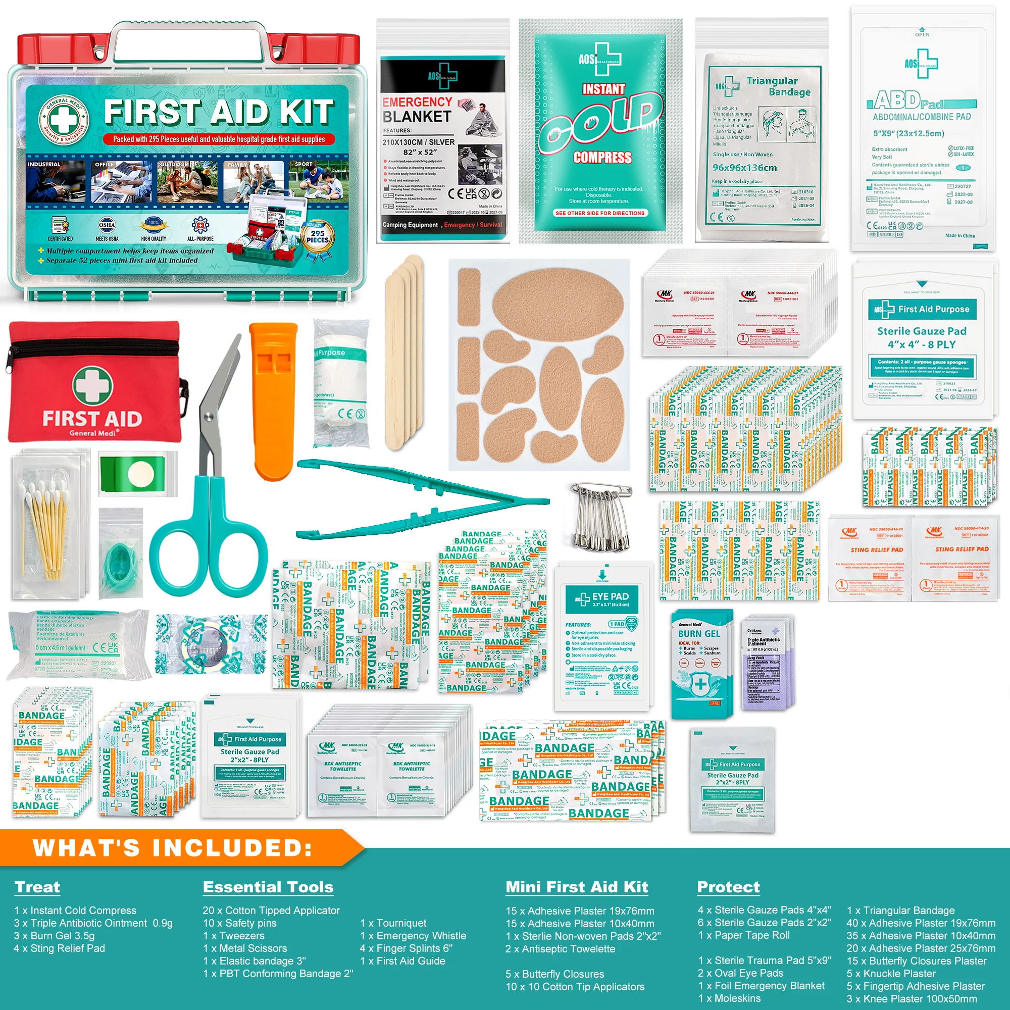 DIN 13169 Durable Premium 50 Person First Aid Medical Kit Wall Mount First Aid for Office Workplace Industrial