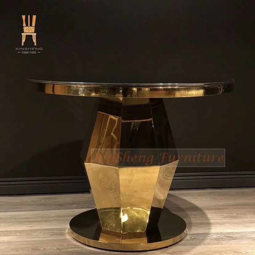 Gold Stainless Steel Round MDF Glass cake Wedding Table for Event