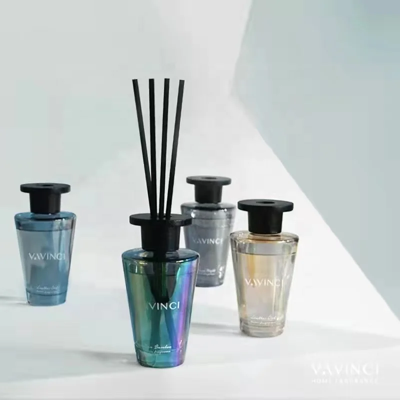 Wholesale High Quality 100ml 150ml 200Ml Iridescent Inverted Cone Glass Reed Diffuser Glass Bottle With Rattan Sticks
