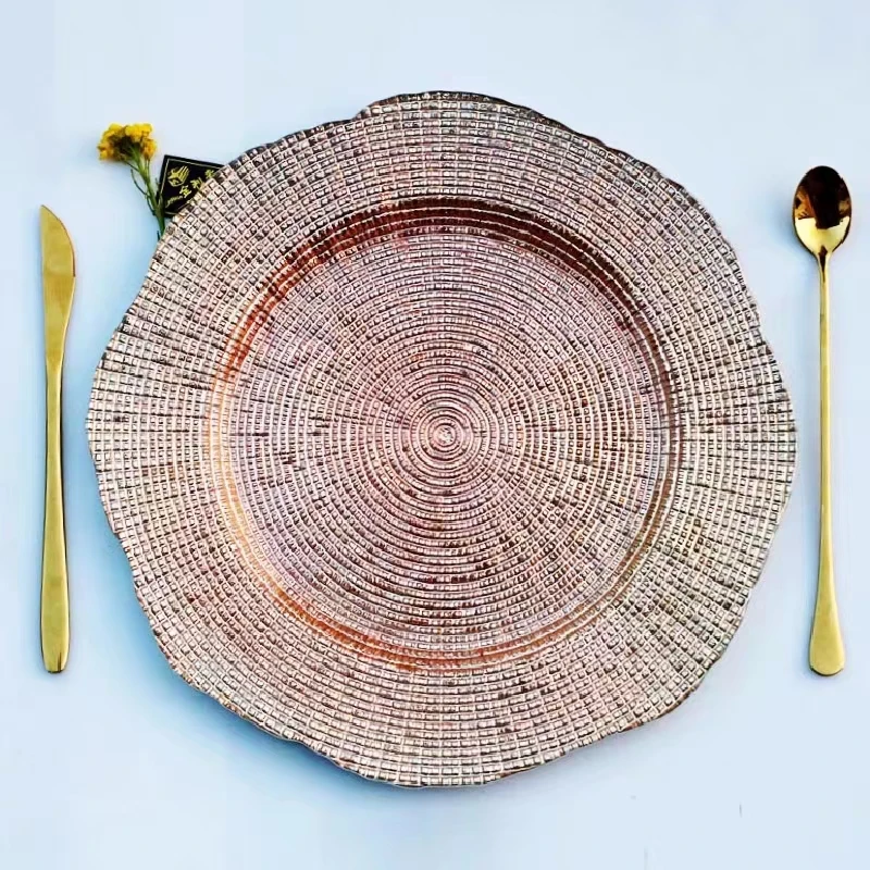 birthday party wedding restaurant electroplated colored gold rose gold champagne silver charger plates