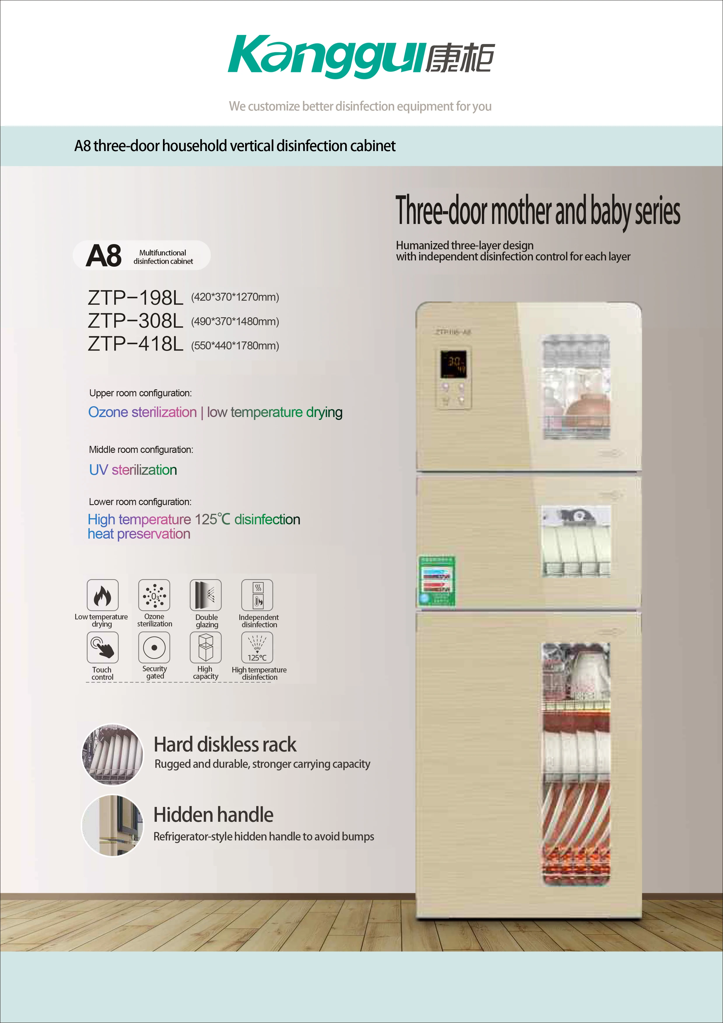 A8 Three-Door Household Factory Provided Vertical Dish Sterlizer Clean Tableware Disinfecting Cabinet