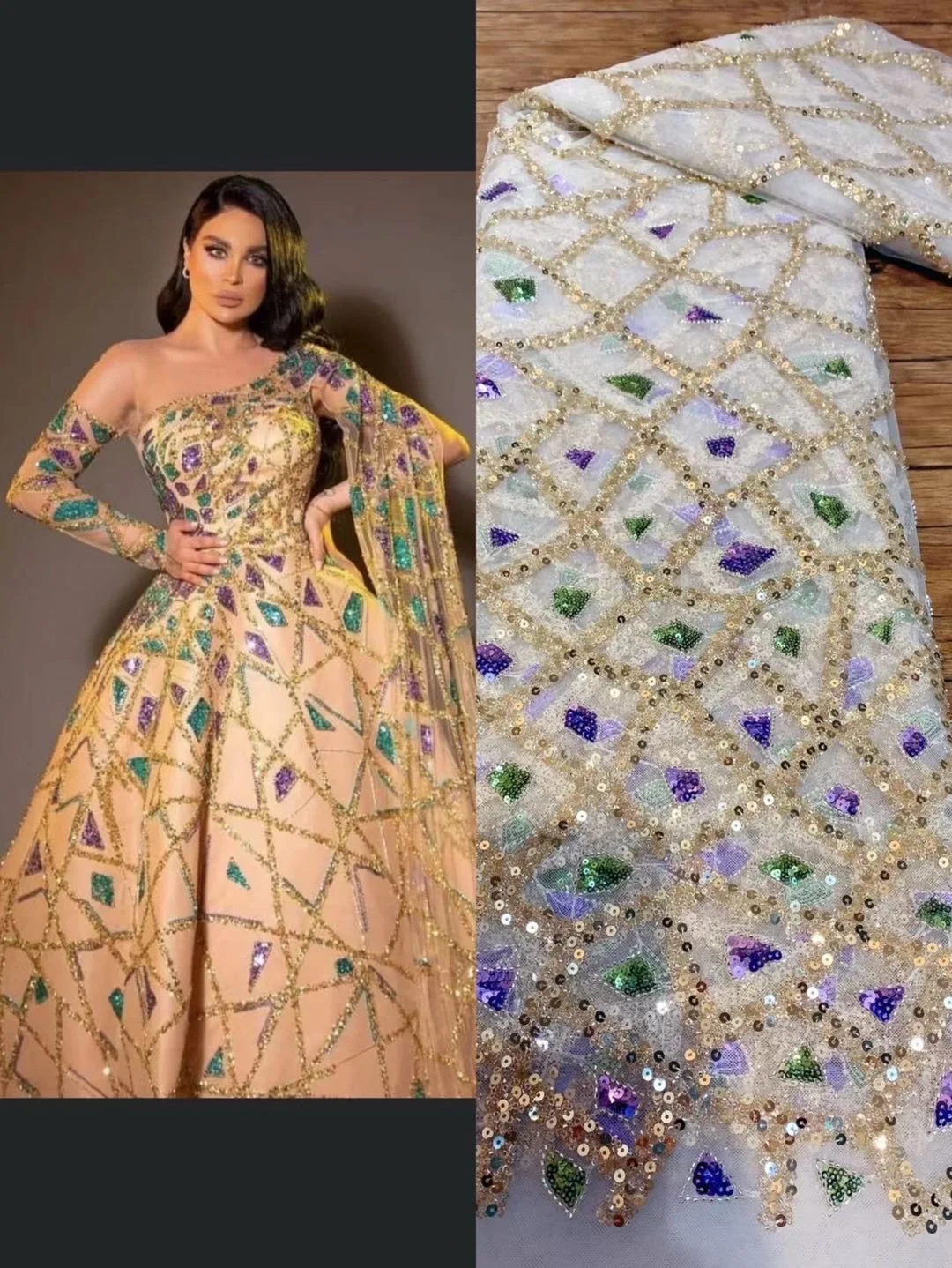 100% Polyester Beaded Lace Fabric Sequins Embroidery Beads sequins fabric and beads fabric