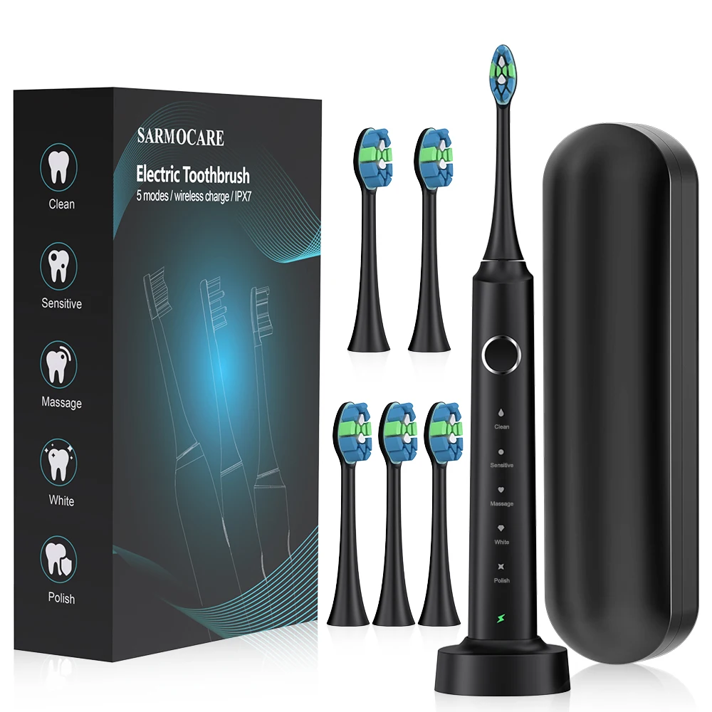 Electric Toothbrush with 6 Brush Heads Travel Rechargeable Toothbrush for Adults with Smart Timer &Travel Case IPX7 Waterproof