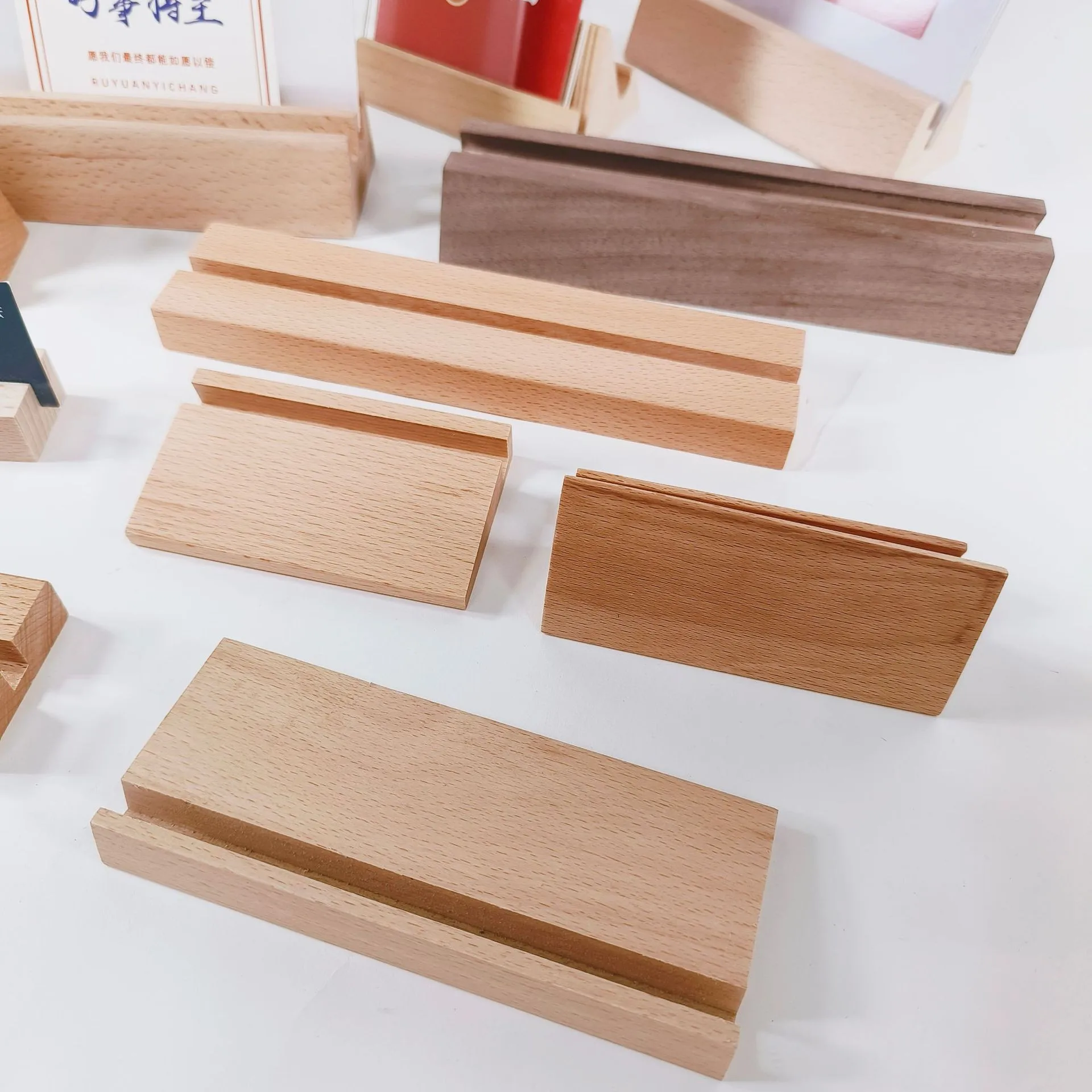 Customized kinds of size shape wood holder&base&stand&support for promotional card notes ,postcard,name card,billboard