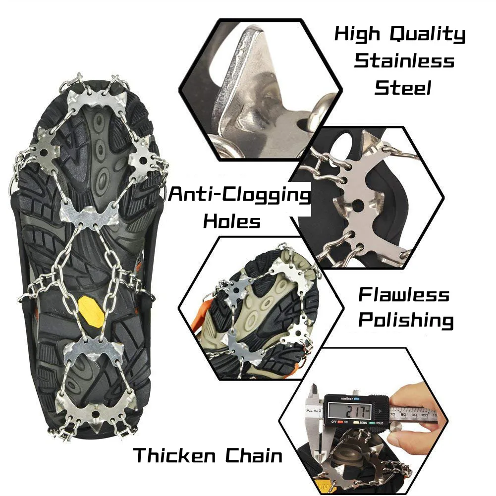 Crampons Ice Cleats Traction for Boots Shoes Anti-Slip Walking Hiking on Ice 19 Stainless Steel Spikes