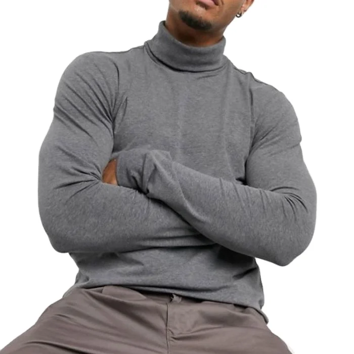 
jersey roll necked in gray full sleeve t shirt for men 
