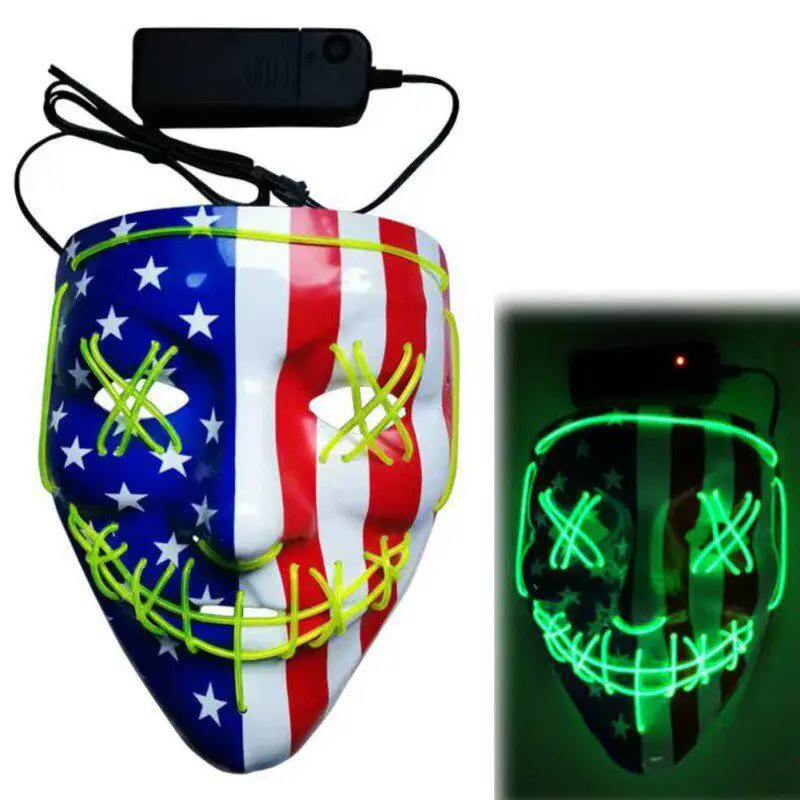  LED Flag Mask Halloween Party Masquerade Masks EL Cold Light Glow In The Dark Horror Glowing Masker Purge NEW