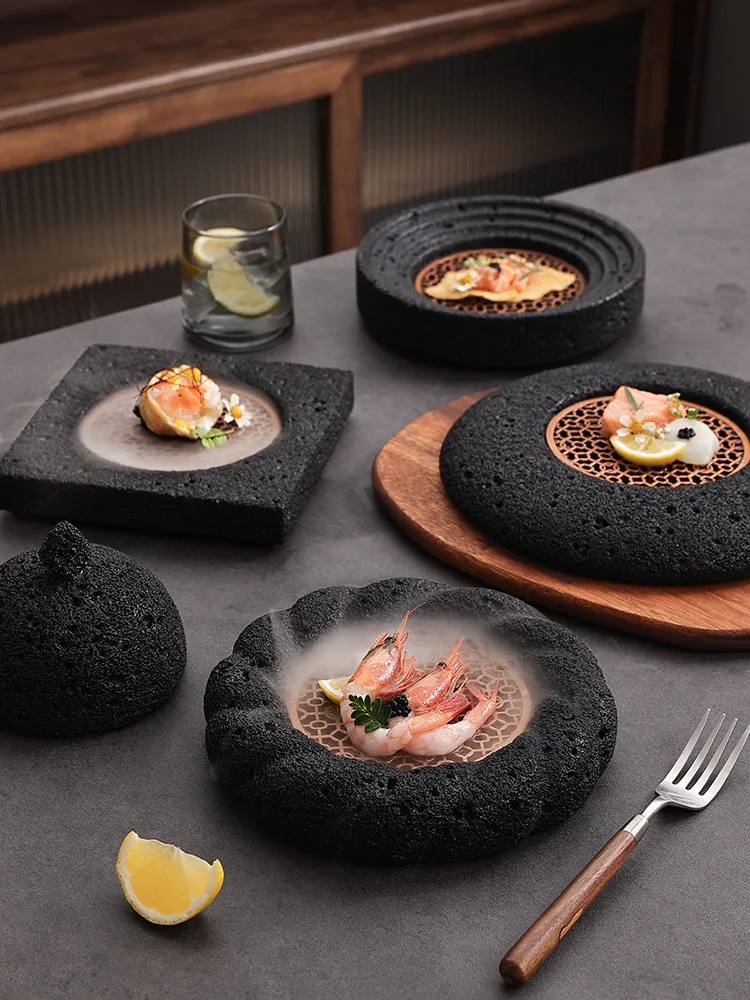 New design Japanese cement rock sushi plate, similar to meteorite planet dinner plate wholesale