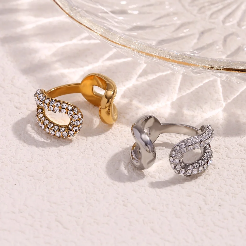 Кристалл горный хрусталь ювелирные изделия цепное кольцо 18k позолоченные модные кольца из нержавеющей стали