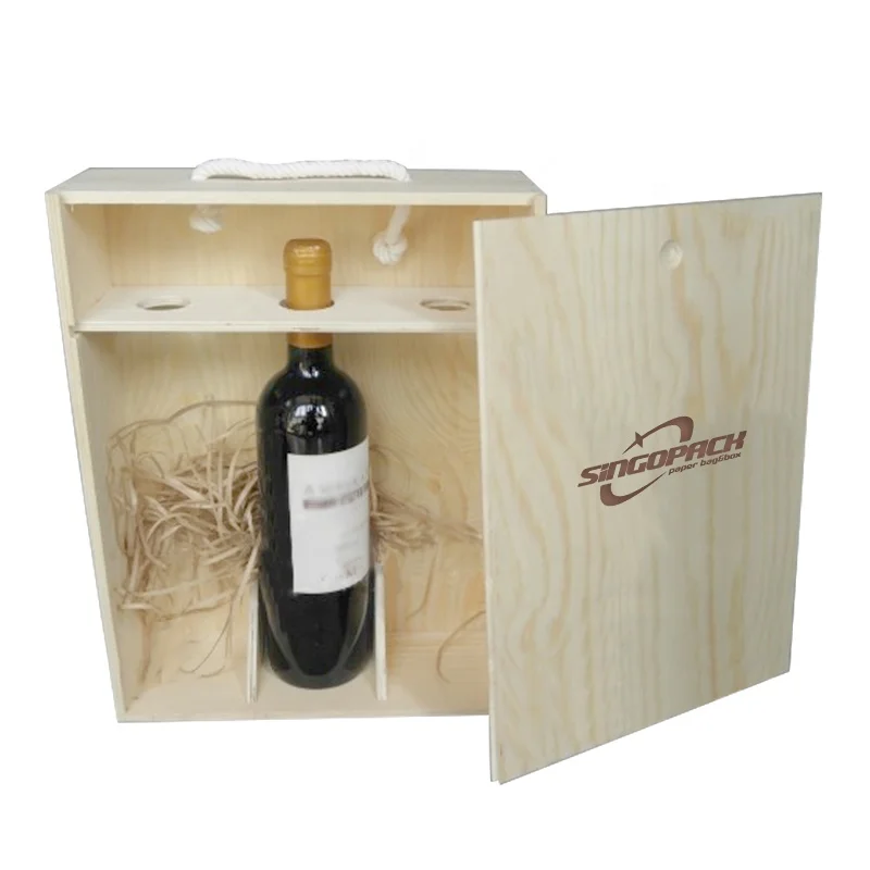 Упаковка под заказ с логотипом деревянная открывающаяся коробка для вина 3 бутылки Подарочная деревянная коробка с ручками