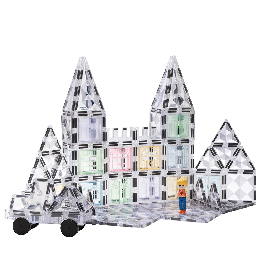 Factory starlight transparent Magnetic Building Tiles for Kids Construction Gift Set Bpa Free Blocks Educational Plastic Toys