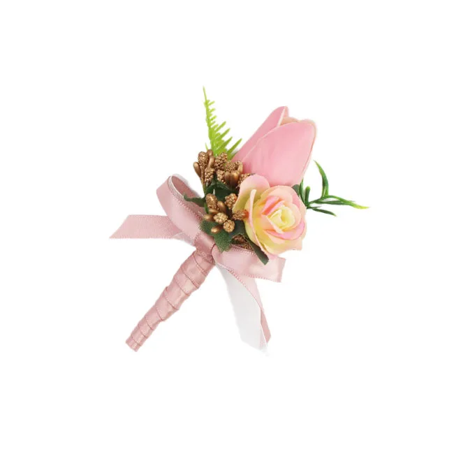 Baiyiyuan OEM Cheap Bulk Wedding Party Graduation Decorative Boutonniere Handmade Artificial Latex Tulip Flower Corsage