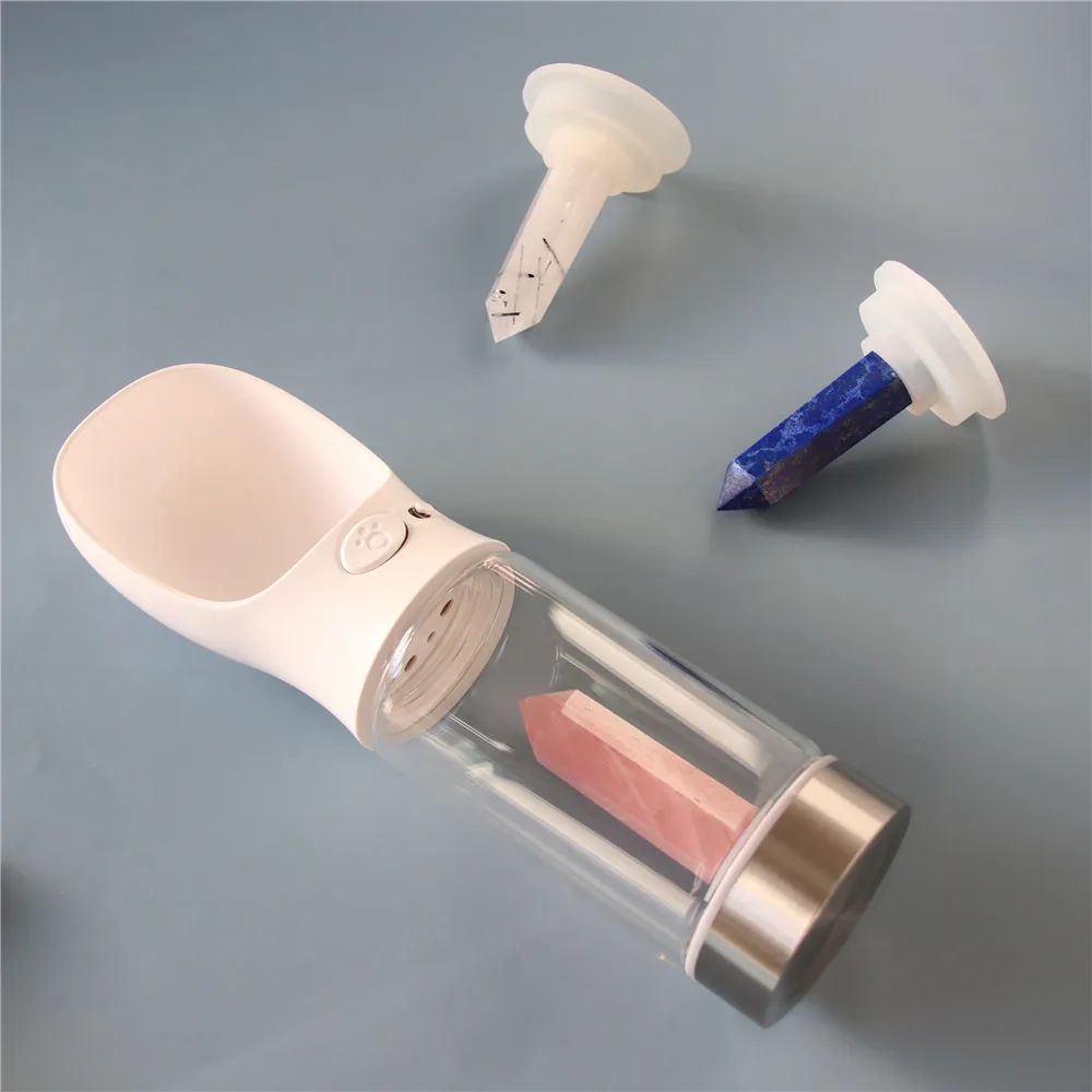 Amazon Wholesale Private Label High Borosilicate Pet Glass Water Maker Injecting Crystal Quartz Stone Outdoor Travel Pet bottle