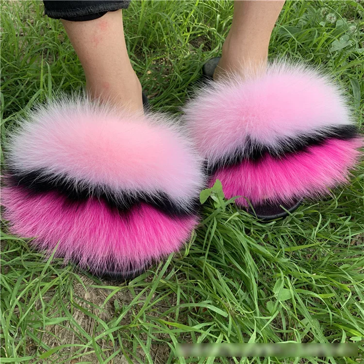 
Super Comfortable Colorful Designer Fluffy Real Fox Fur Slides For Daily Ues 
