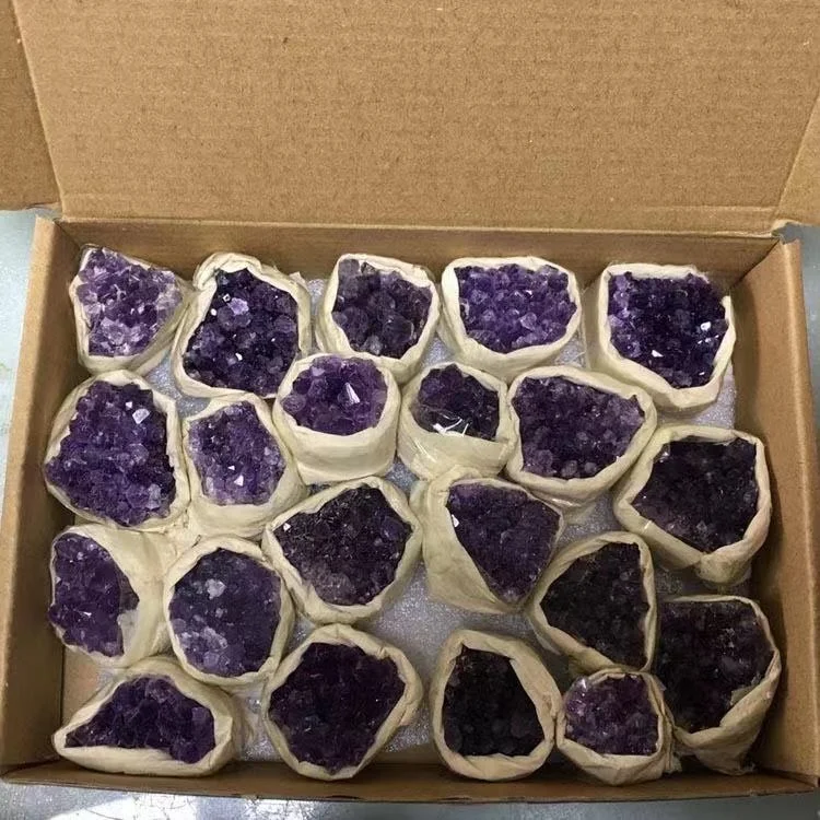 Sample discount  on sale 20*14cm high quality natural amethyst cluster that Customized crystal quartz block with box