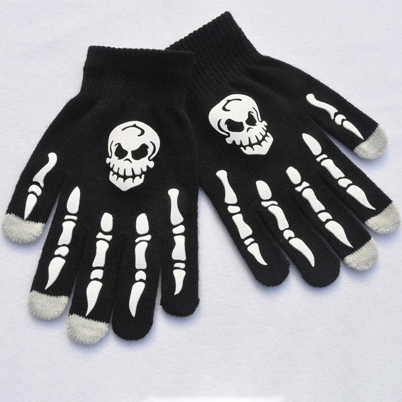 Halloween Party  Luminous Full Finger Gloves Winter Stretch Knitted Mechanic Gloves Skull Heads Ghost Paw Skeleton Gloves
