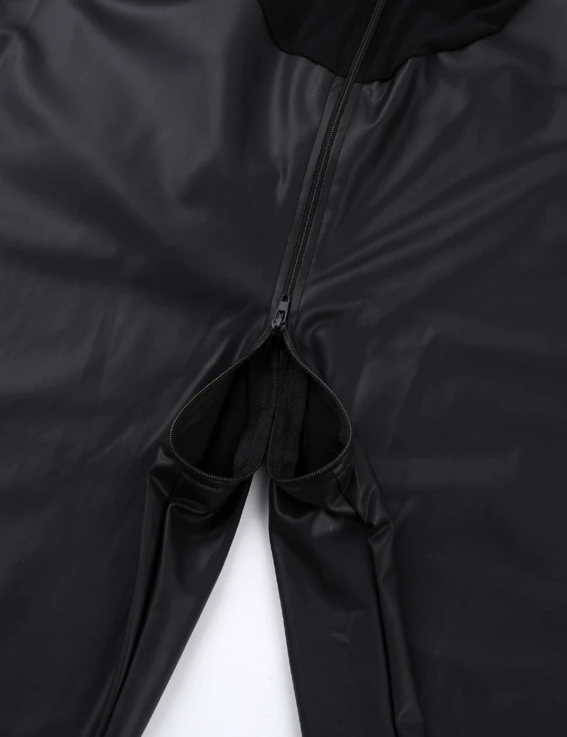  Cheap Male Shiny Patent Bodysuit Full Body Mens Black Double Zipper Leotard Jumpsuit