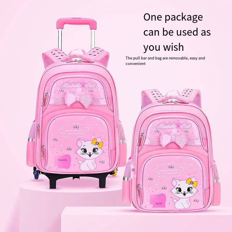 Cute Cartoon Kids Rolling Backpack Set Wheeled Trolley Bag with Lunch Bag Pencil Case School Bag for Girls Boys