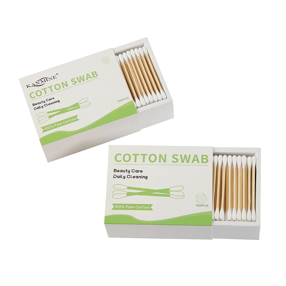 Versatile 200 Pieces Bamboo Stick Cotton Buds with Drawer Box for Travel, Beauty, and Household Use