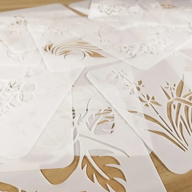 Eco-friendly PET PP plastic drawing template customize laser cut flower drawing stencil