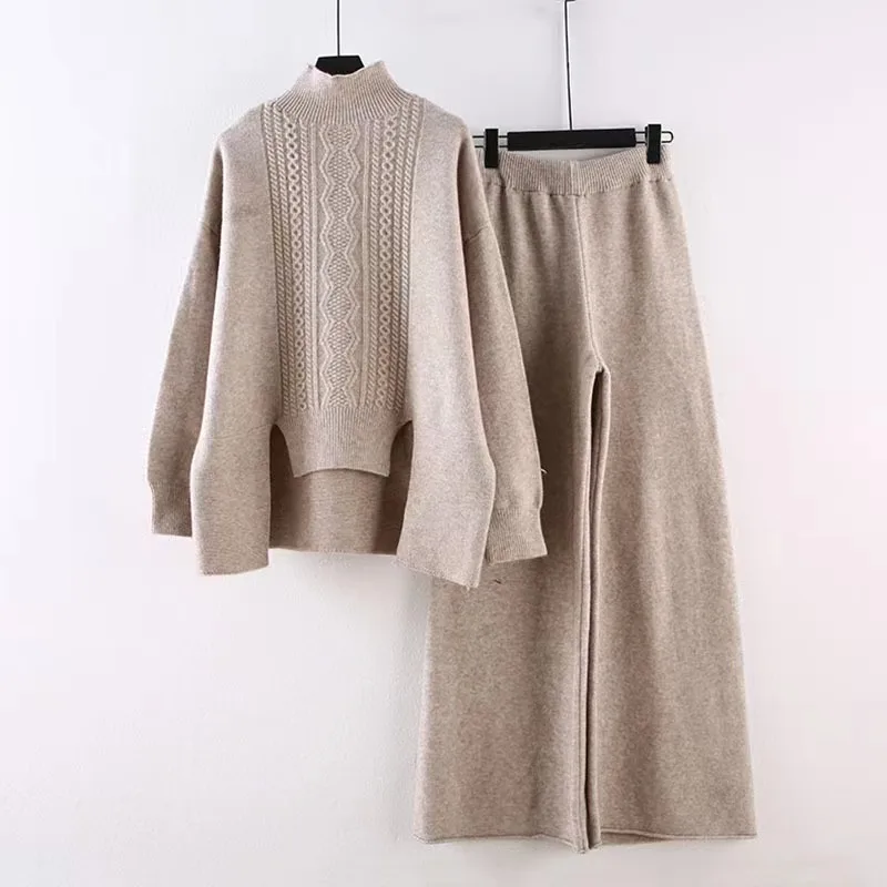 Sweater set winter languid lazy wind loose twist soft waxy knit top broadleg pants two-piece set to show thin temperament female
