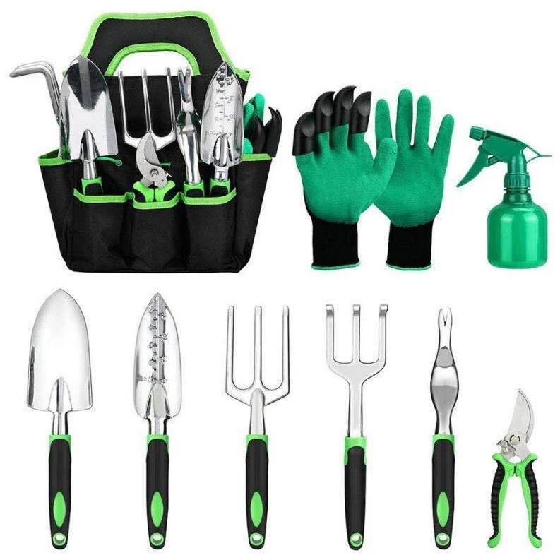 9 PCS Two-color Aviation Aluminum Silicone handle alloy spade shears household garden other hand tools tool kit set