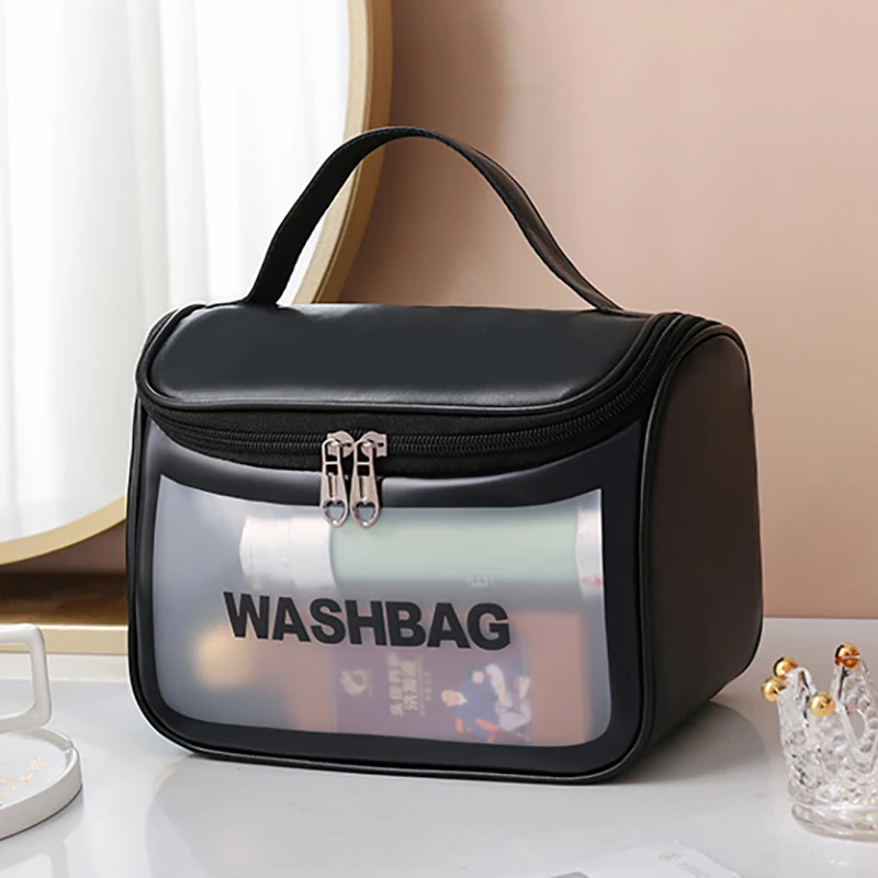Logo Customize Waterproof PU Leather Women Travel Transparent Pink TPU Washing Cosmetic Bag Pouch Clear Zipper PVC Makeup Bags