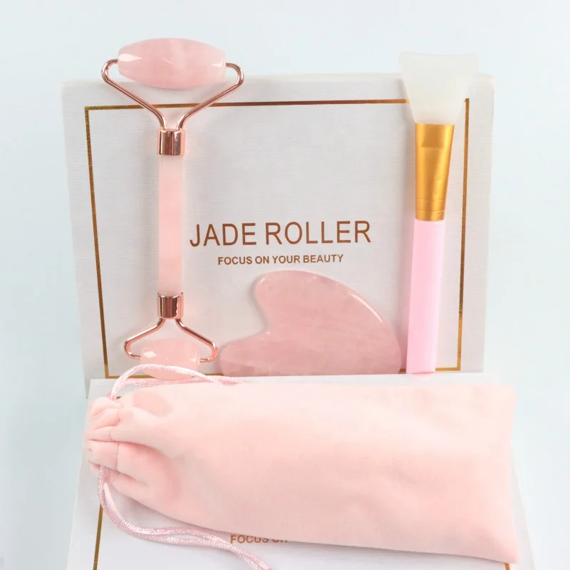 best seller 2021 custom box natural anti aging 100% facial rose quartz mini jade roller guasha set for