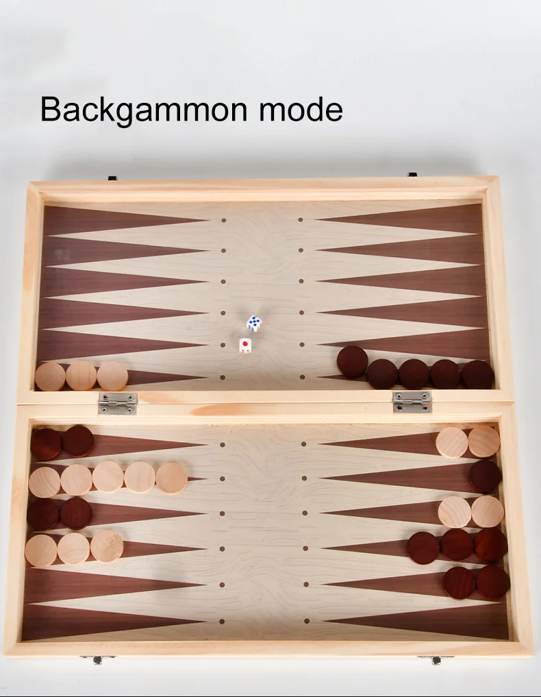 Dericsson 3-in-1 Wooden solid wood chess checkers Backgammon game Folding portable puzzle board toy