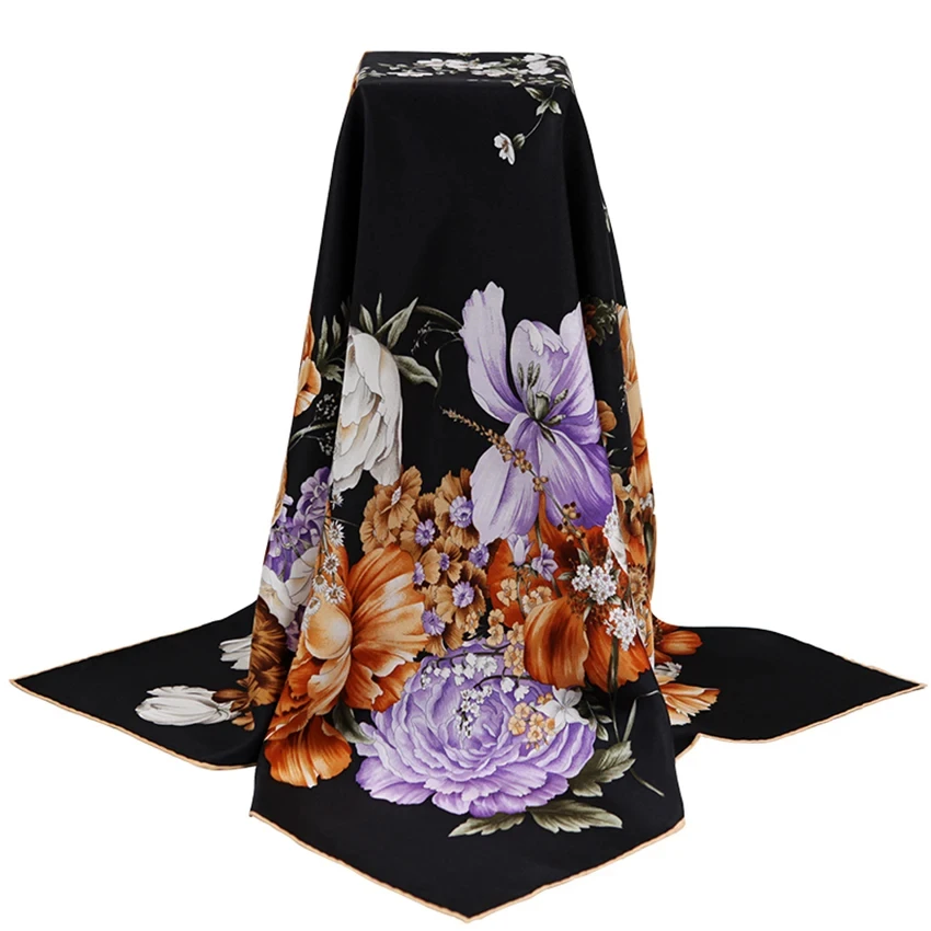 High Quality Popular Design 100% Silk Printed Scarf Square 90*90cm For Hair