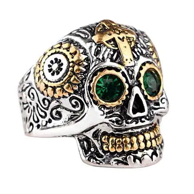 Mens Retro Skull Ring  Carved Cross Rings Accessories Punk Gothic Engraved Ring for Men