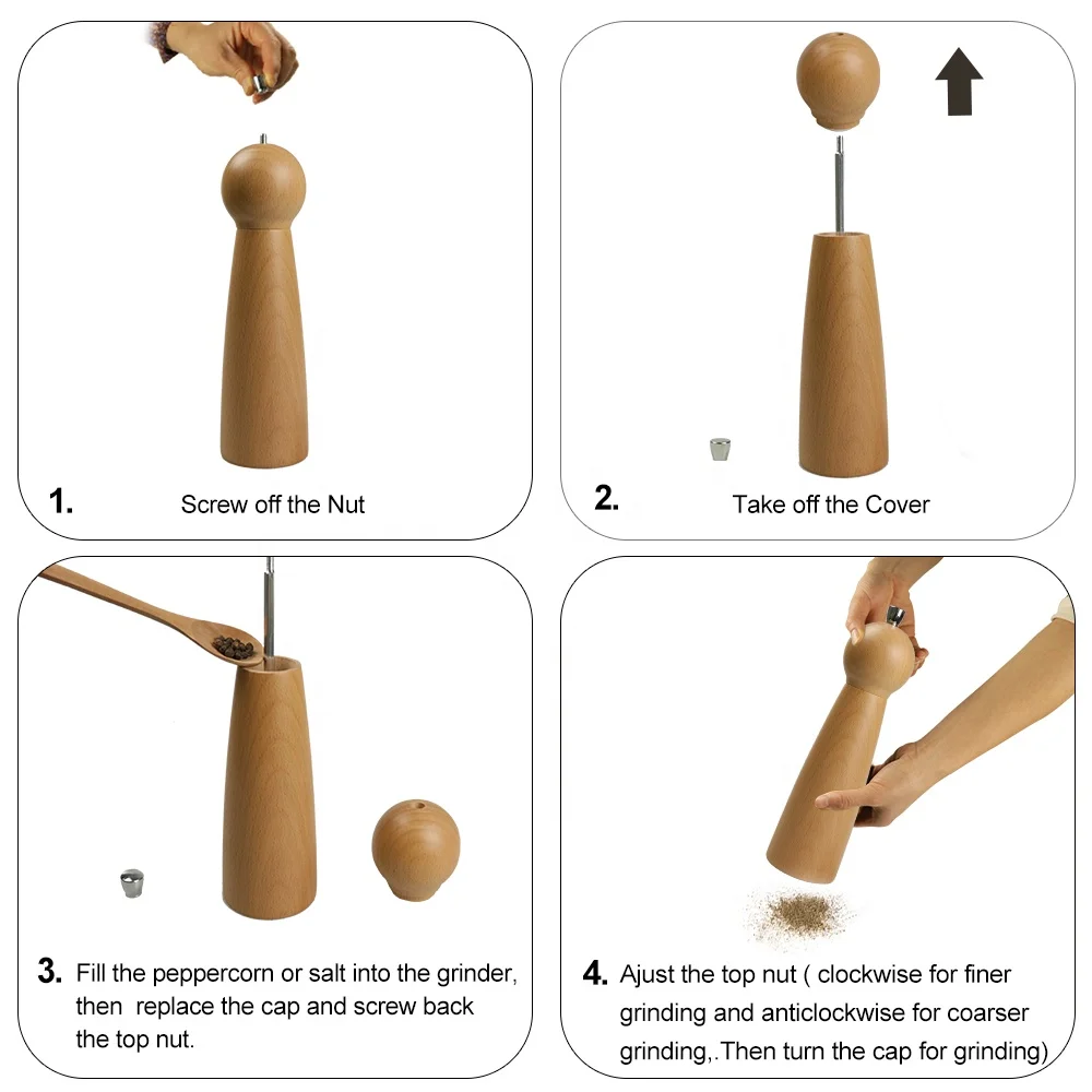 
Mini portable size 6 inch beech wood salt pepper grinder manual mills 