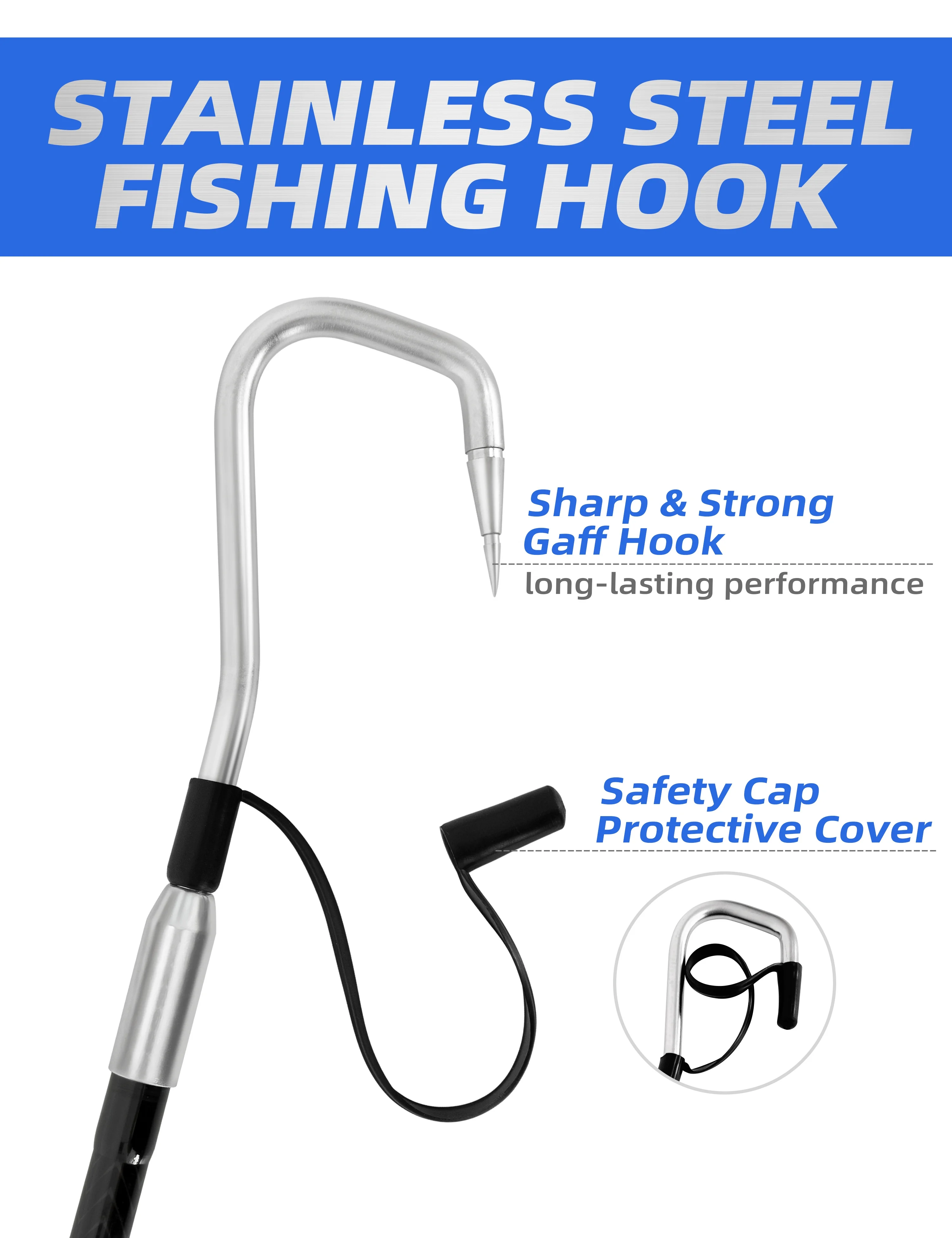 Fishing Gaff Fiberglass Hook Saltwater Heavy Duty Gaffs with Stainless Steel Hook Big Game Gaff for Tuna Shark Marlin Fishing
