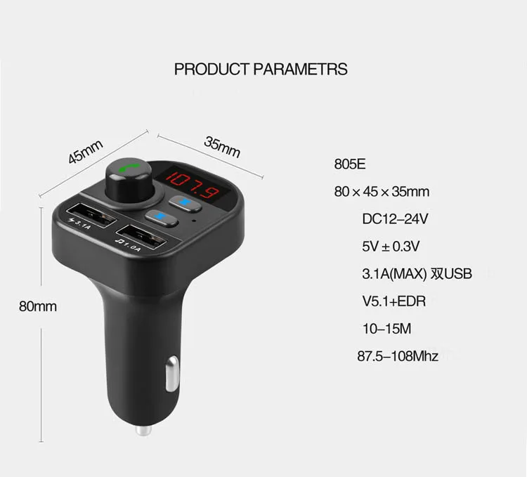 Wireless Handsfree Dual USB Port car phone charger FM Transmitter car MP3 Player blue tooth car kit